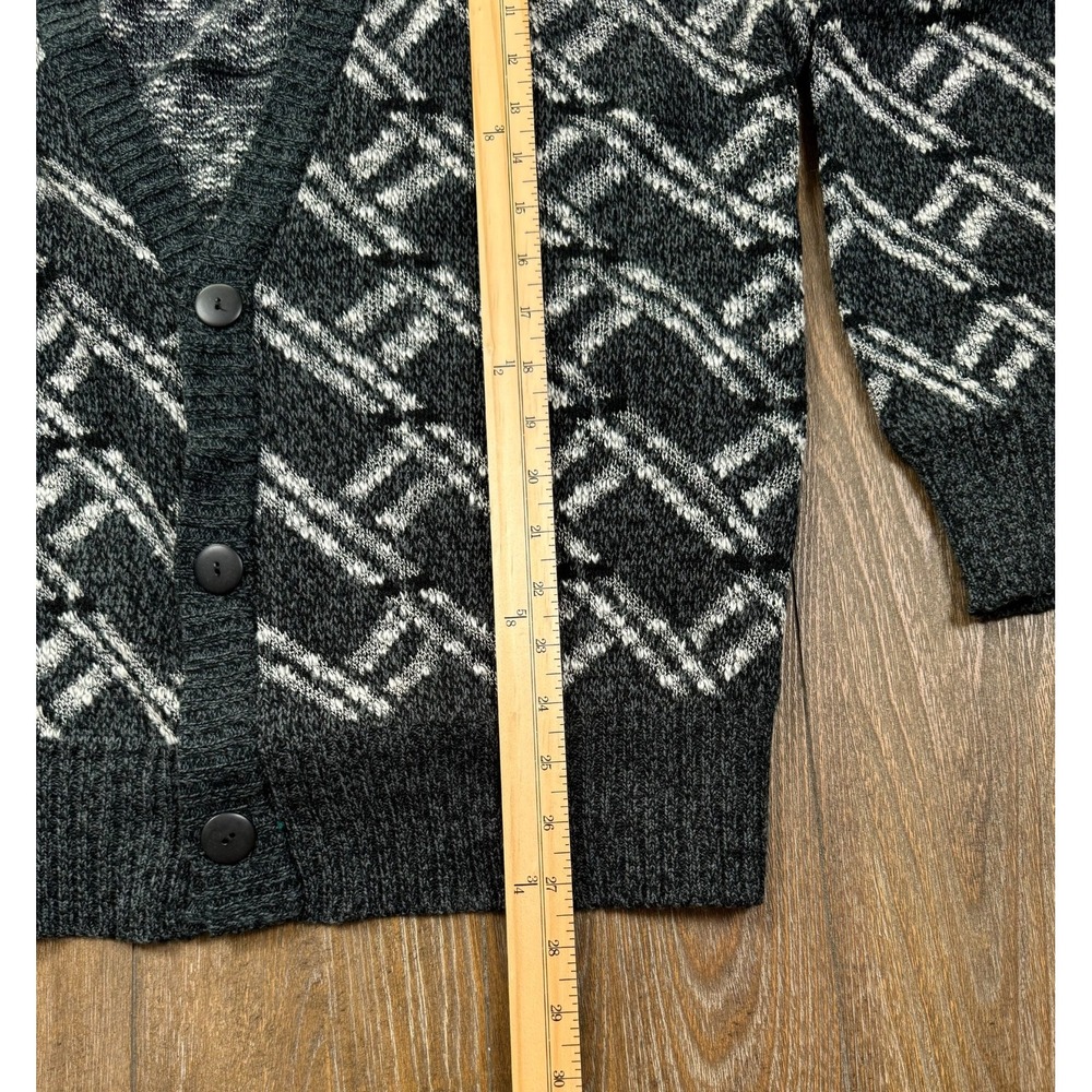 Vintage Michael Gerald Cardigan Men XL Black White Geometric Grandpa Sweater - Picture 2 of 6